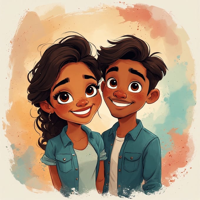 paint a romantic couple portrait in watercolor style
