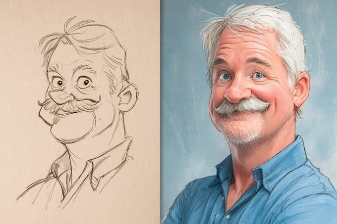 draw funny caricature portrait and cartoon