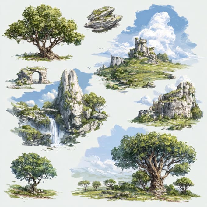 draw fantasy environment, landscape design