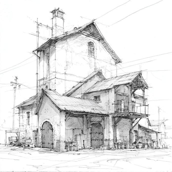 draw building sketch, building line art or any other object