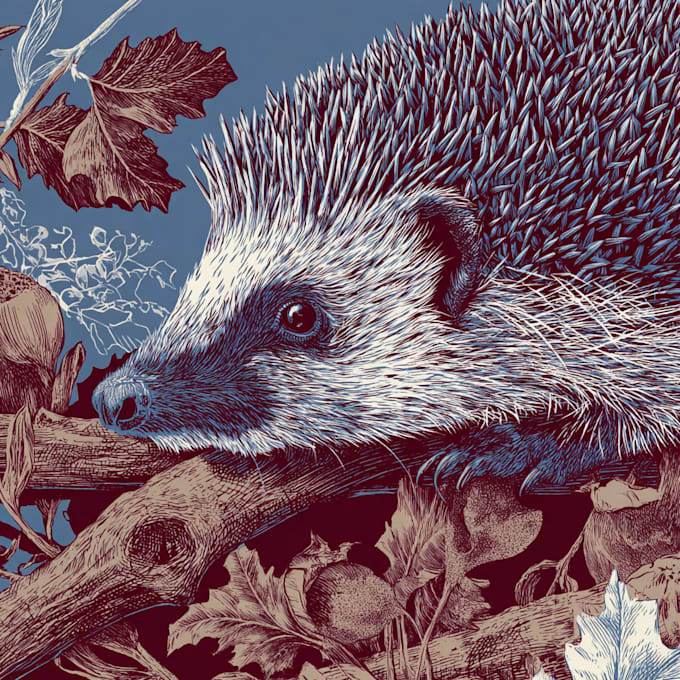 illustrate botanical and animal linocut vector illustration