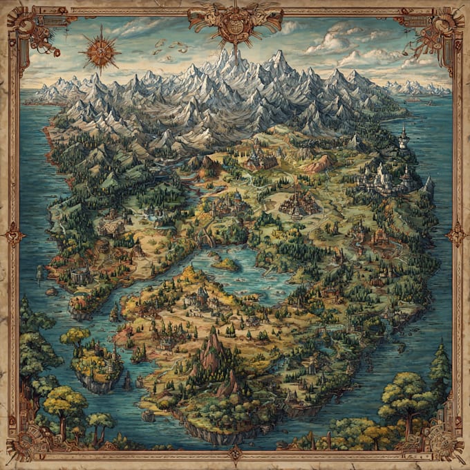 illustrate medieval fantasy and sci fi maps