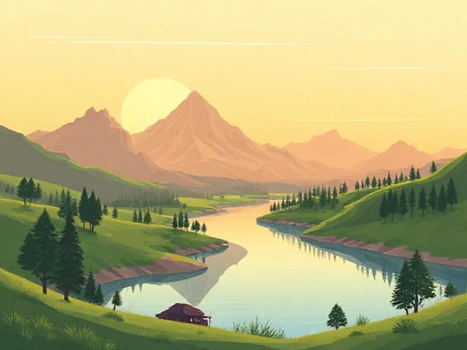 draw a flat vector landscape illustration