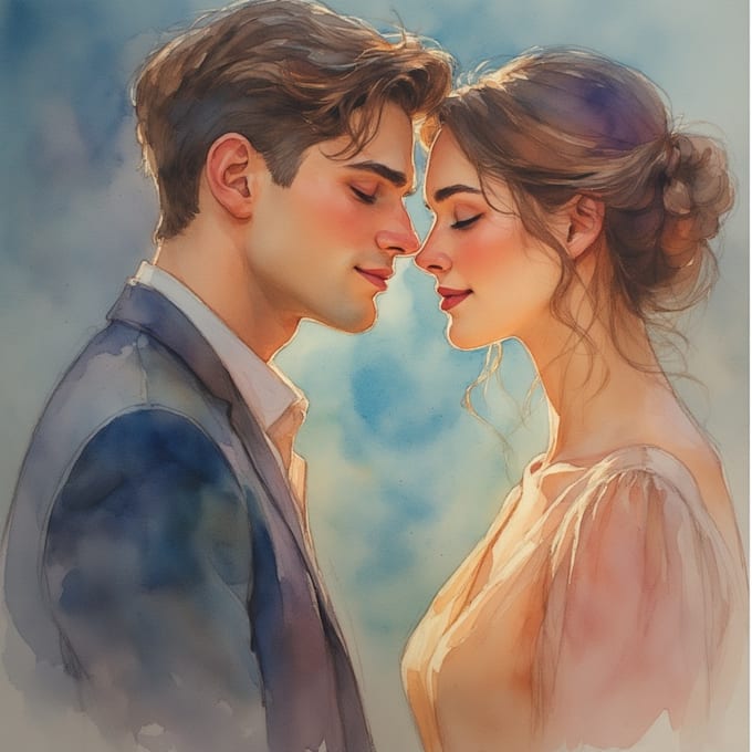 create a couple portrait watercolor painting