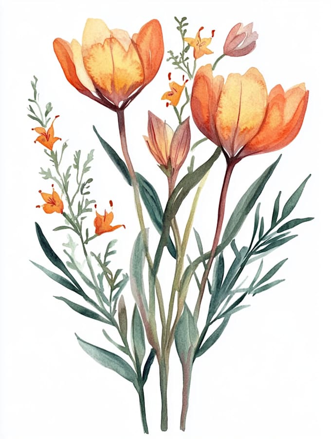 draw botanical illustration flowers for logo, pattern design