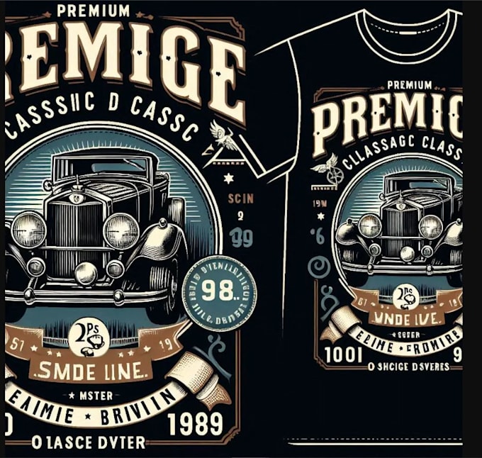 do premium classic car print logo t shirt design