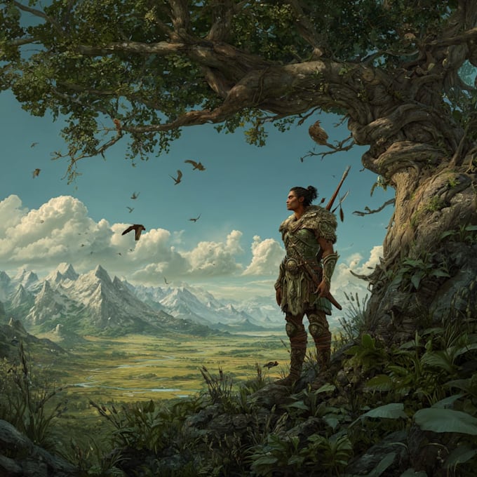 create immersive fantasy landscape and character artwork