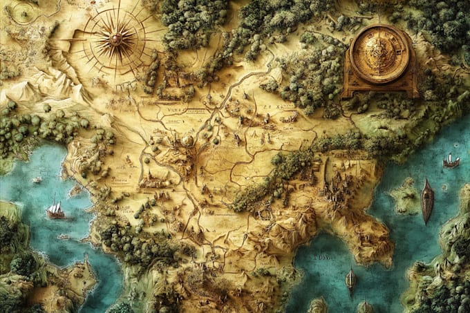 illustrate medieval fantasy and sci fi maps