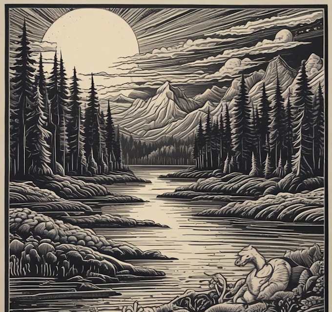 draw detailed linocut illustration