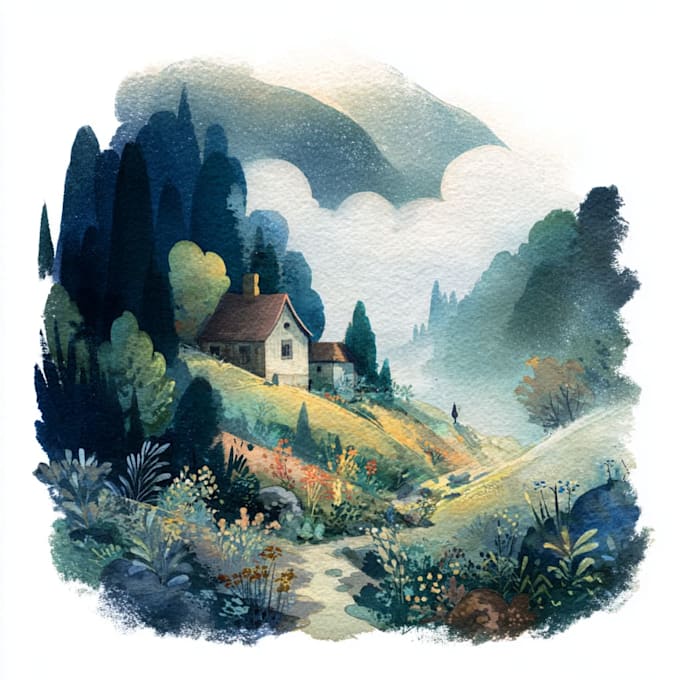 draw a watercolor landscape illustration