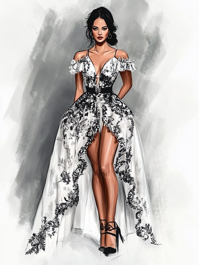 Draw a fashion or editorial illustration, sketch, commercial by ...