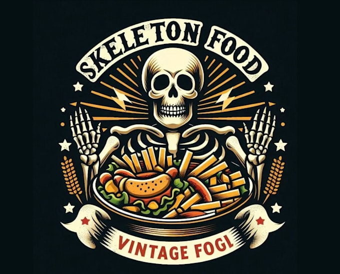 create premium skeleton food vintage logo
