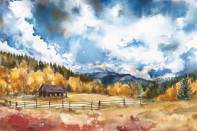 draw a watercolor landscape illustration