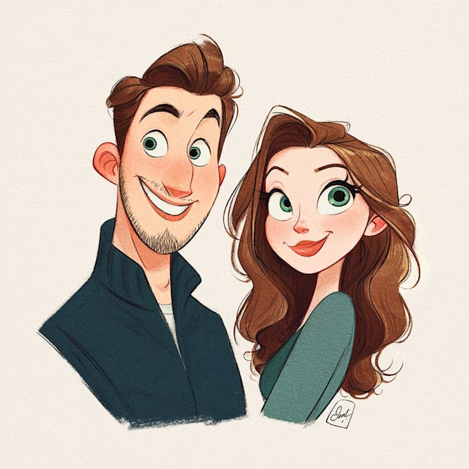 draw cartoon disney couple portrait
