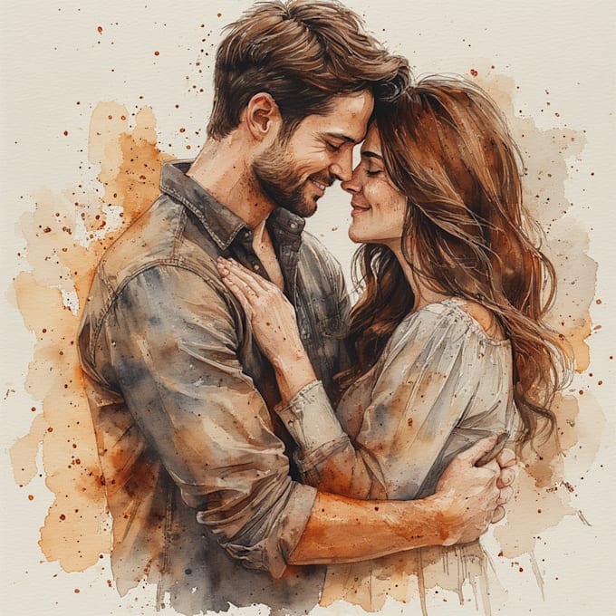 draw a watercolor couple portrait