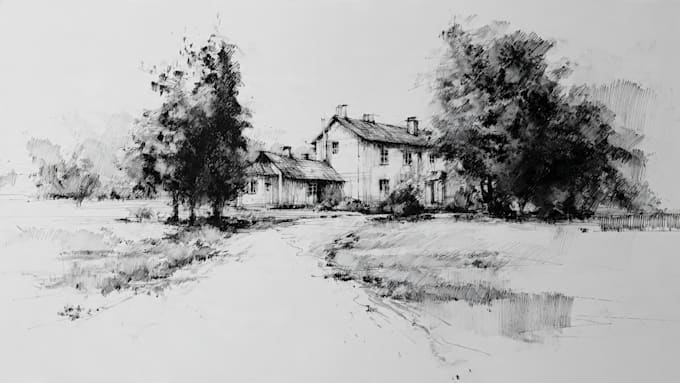 sketch landscape, house or building