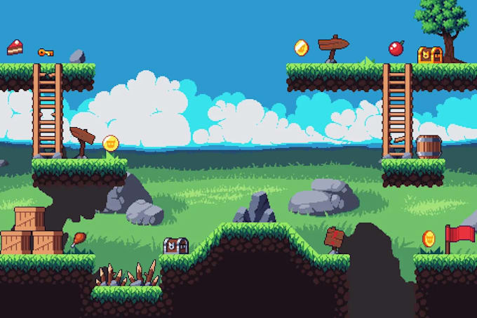 do unity pixel art game, pixel web game, top down game, retro game in unity