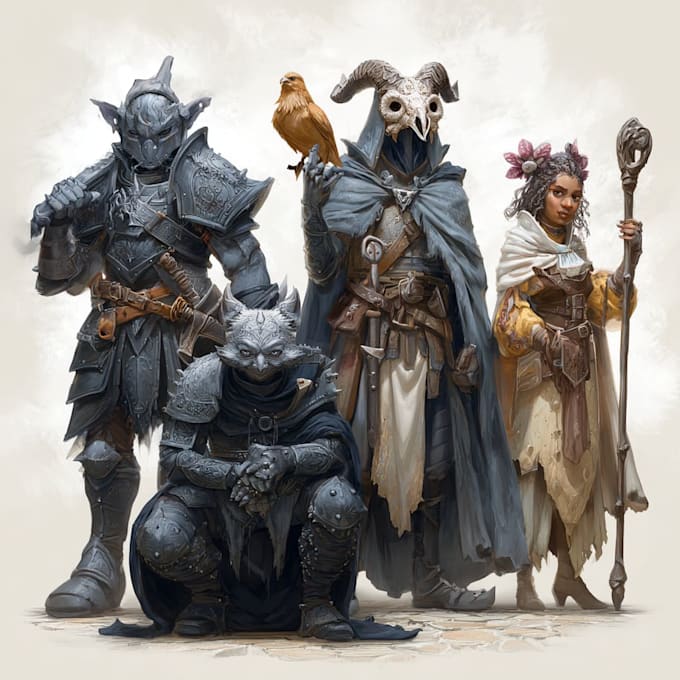 create dnd party art, fantasy character for dnd party