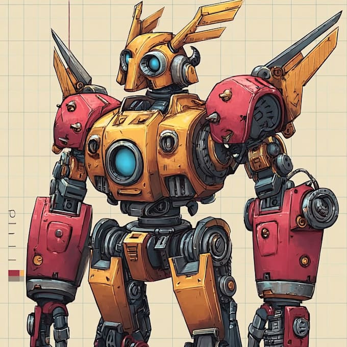 do cyberpunk, sci fi, robot, mecha character concept art