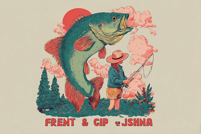 draw retro fun fishing design
