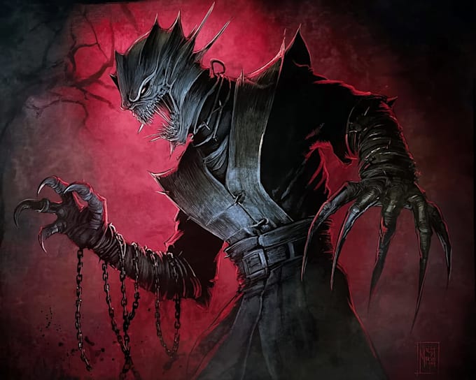 create dark fantasy horror character art with cinematic