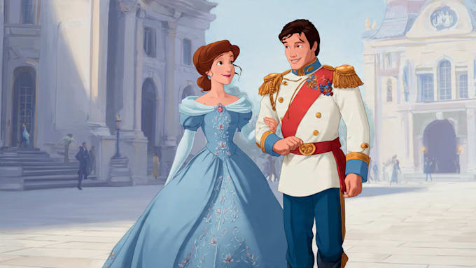 draw cartoon disney couple portrait