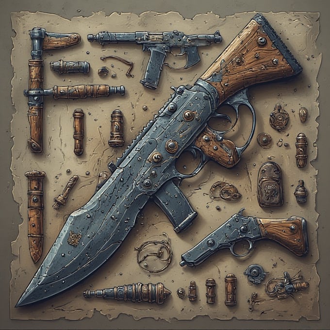 design creative concept art of weapons and items