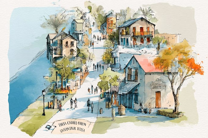 sketch watercolors custom illustrated maps in procreate
