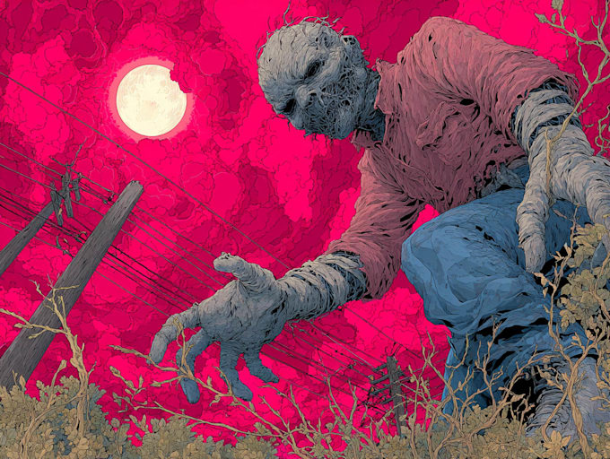 create a 70s 80s horror illustration