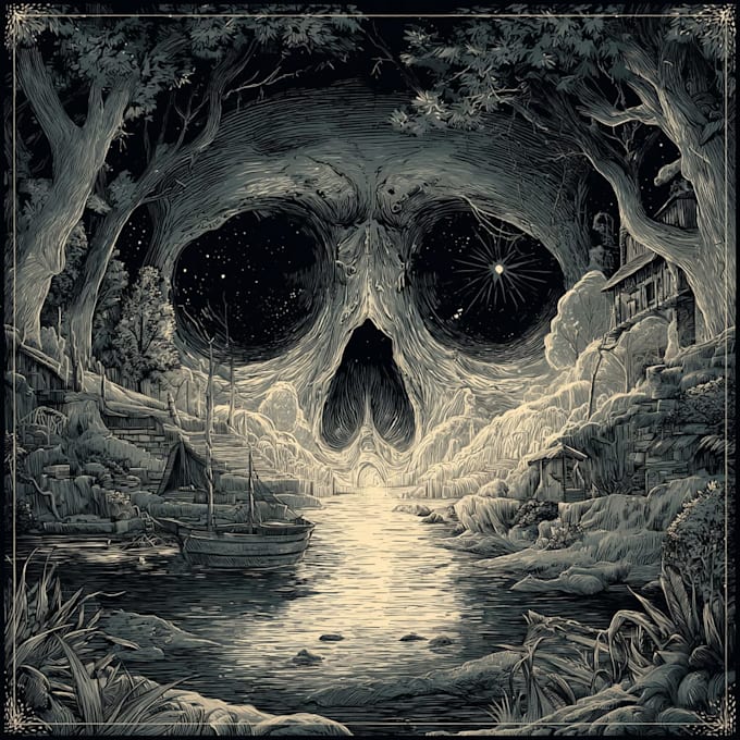 create dark art gothic illustrations in engraving style