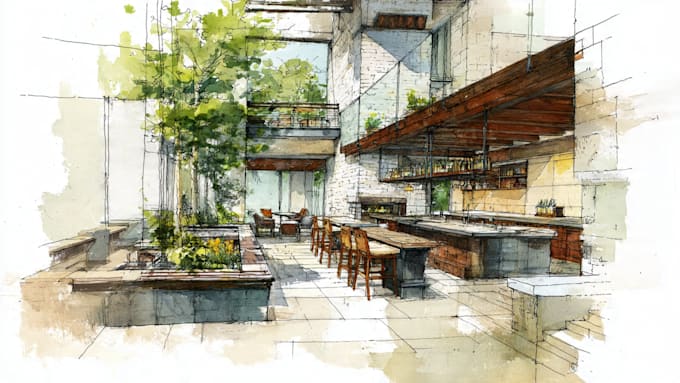 do exterior interior architectural sketches