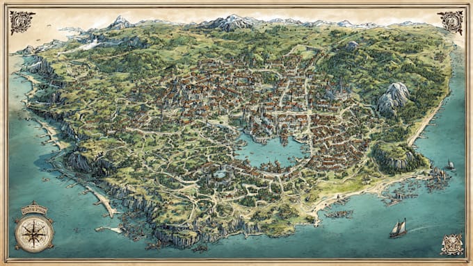 Do fantasy city map for dnd map illustration world vector map novels ...
