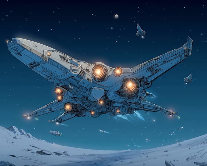 create sci fi spaceship art and futuristic illustrations