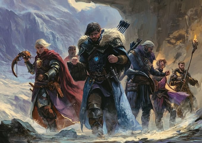 create dnd character or dnd party art illustration