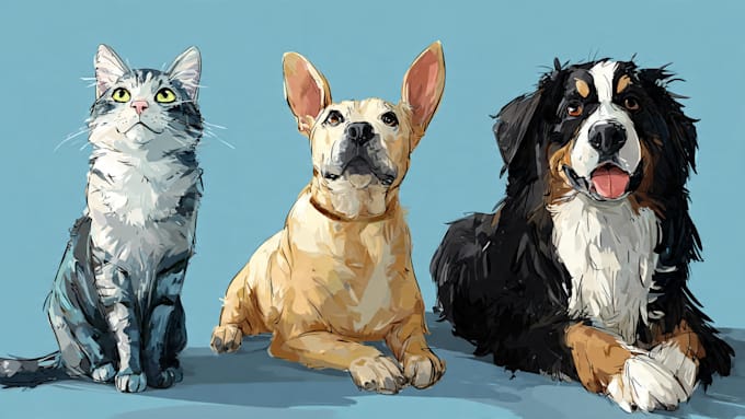Draw realistic pet portrait dog , cat , animal , digital oil paint by ...