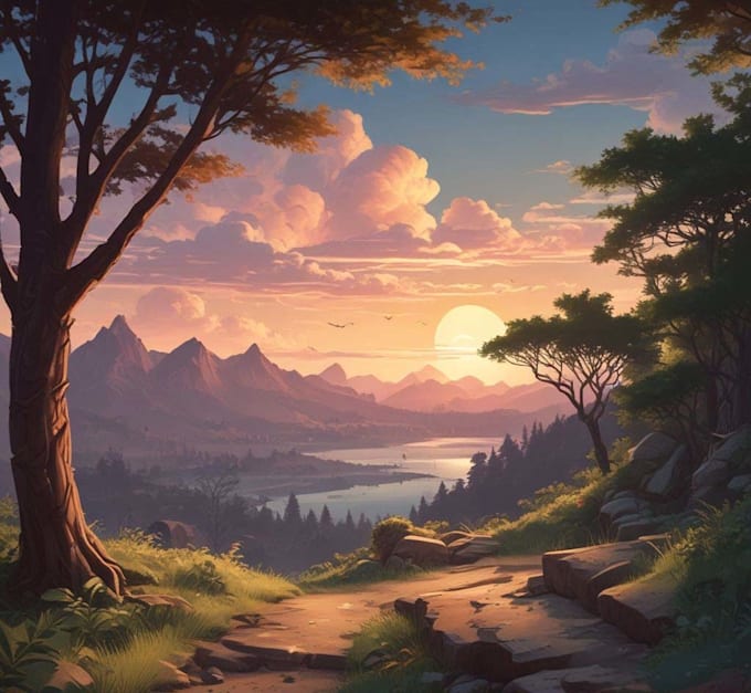 create a beautiful anime background illustration
