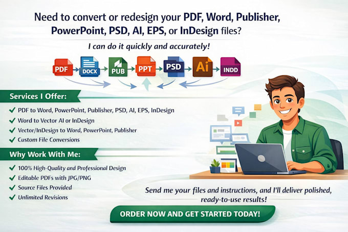 convert and redesign PDF, word, PPT, ai, indesign