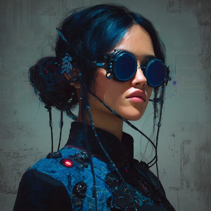 draw digital portrait in style cyberpunk