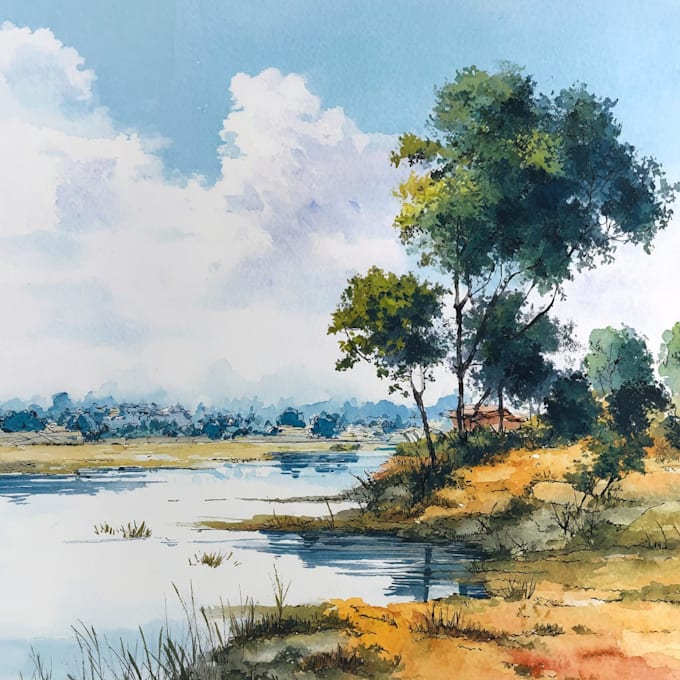 draw a watercolor landscape illustration