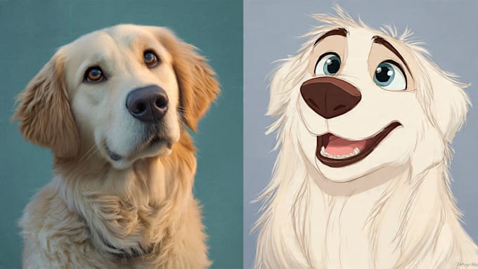 draw pet portrait into cartoon disney