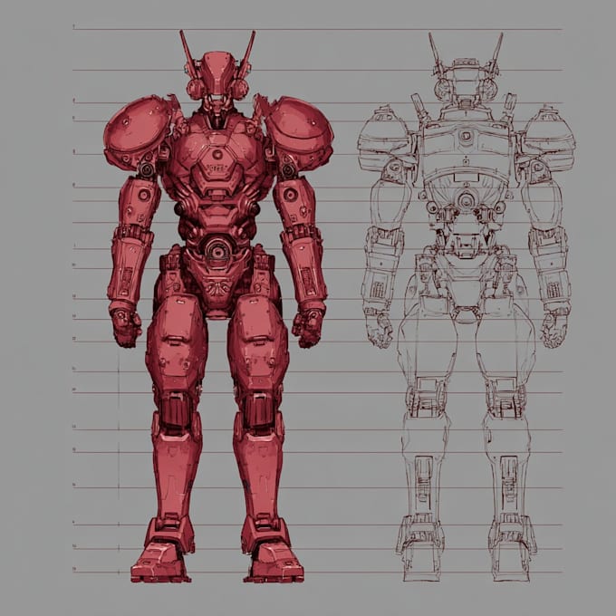 draw mecha robot character sheet design