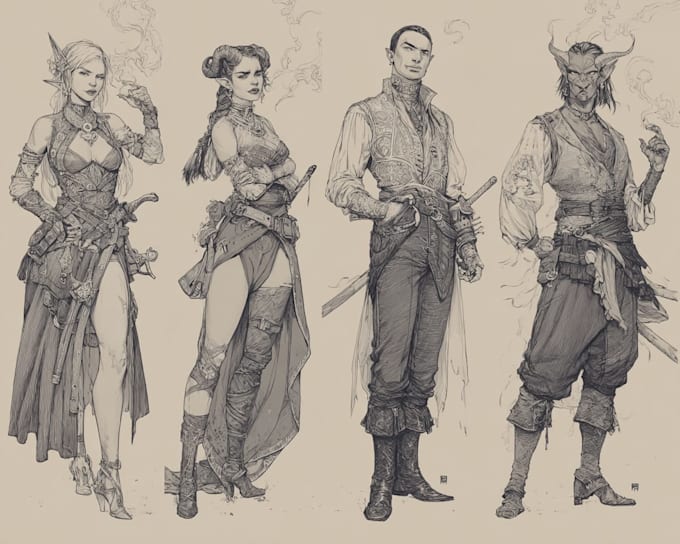 draw fantasy dnd party and dnd illustration