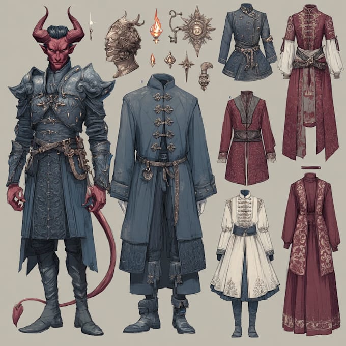 desing unique fantasy character sheets with prop and outfits