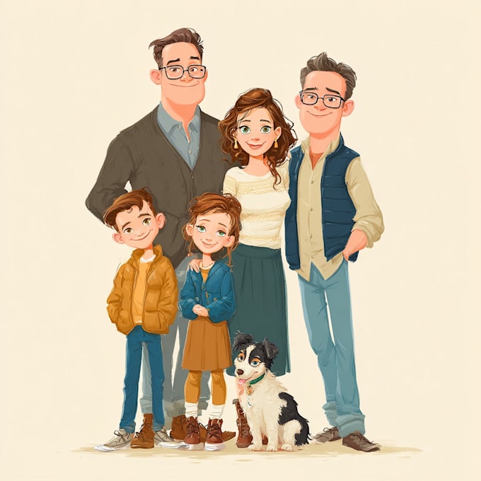 cartoon style family portrait
