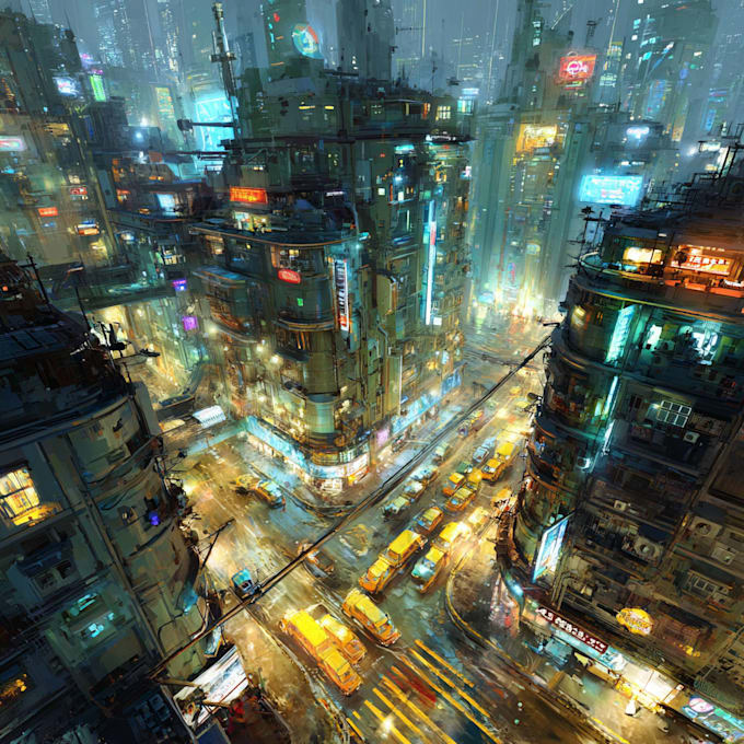 draw a cyberpunk futuristic city illustration