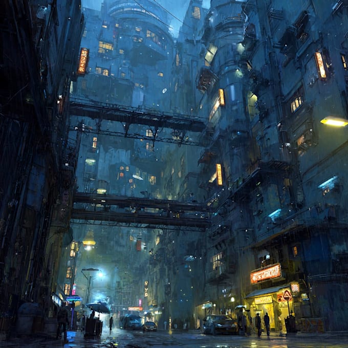 do cyberpunk sci fi futuristic city illustration