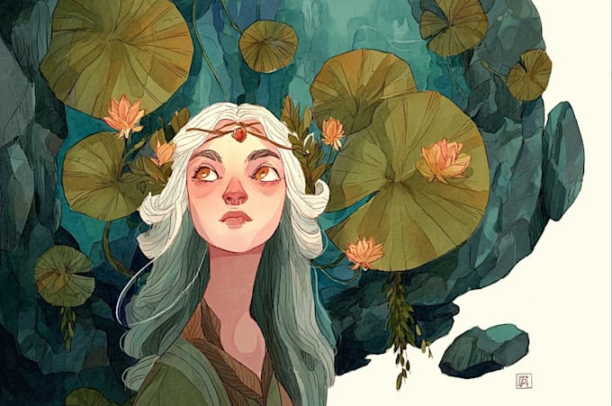make a fantasy illustration in a definite style