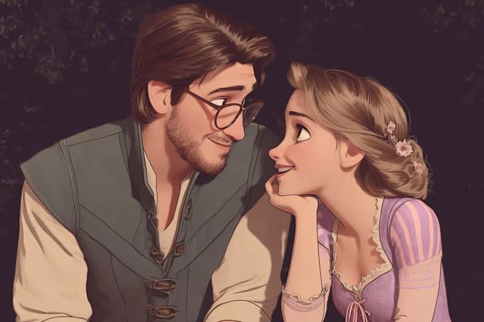 draw cartoon disney couple portrait
