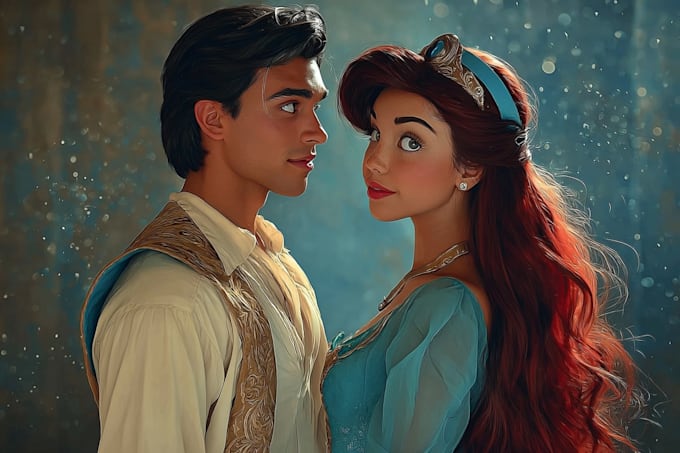create cartoon disney couple portrait