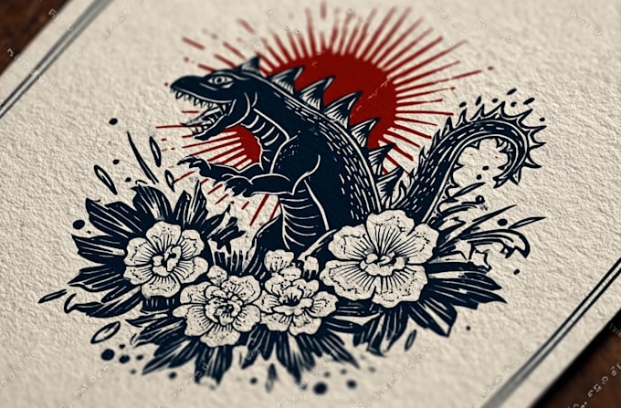 draw a custom linocut style flash tattoo design